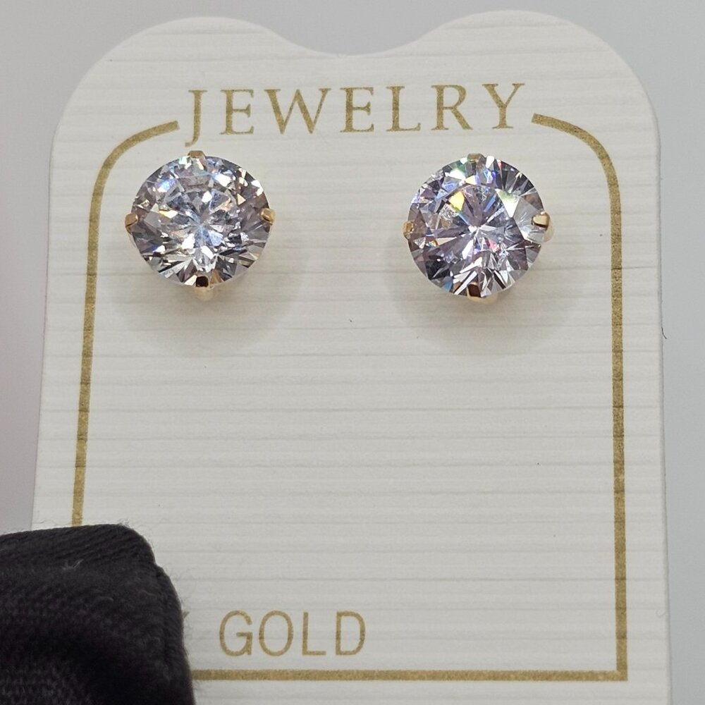 14KT Gold April Round Cubic Zirconia Screw Back Stud Earrings 6mm